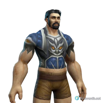 Feralheart Armor worn by a human male, rendered from the Forever client