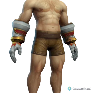 Dawnstalker Gauntlets worn by a human male, rendered from the Forever client