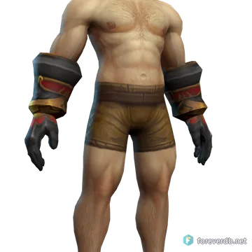 Soulcrusher Mitts worn by a human male, rendered from the Forever client