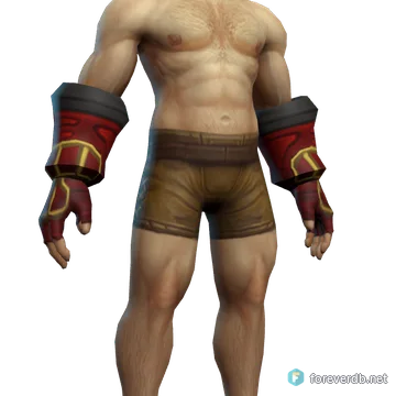 Fireleaf Mitts worn by a human male, rendered from the Forever client