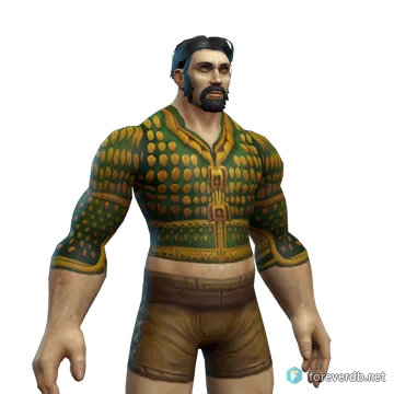 Green Iron Hauberk worn by a human male, rendered from the Forever client