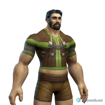 Defender's Leather Armor worn by a human male, rendered from the Forever client
