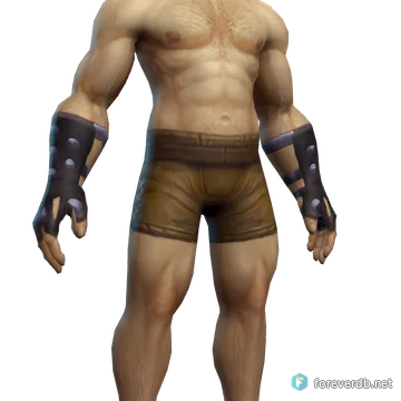 Prowler's Leather Gauntlets worn by a human male, rendered from the Forever client