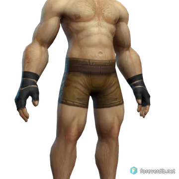 Skulker's Leather Gauntlets worn by a human male, rendered from the Forever client
