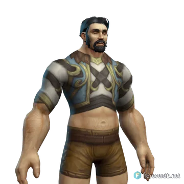 Prideclaw Hide Armor worn by a human male, rendered from the Forever client