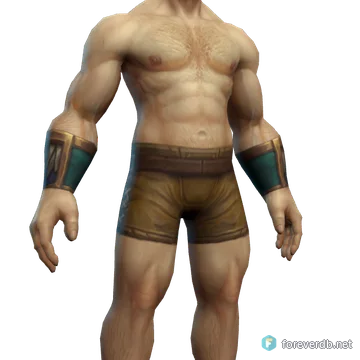 Brass-Banded Bracers worn by a human male, rendered from the Forever client