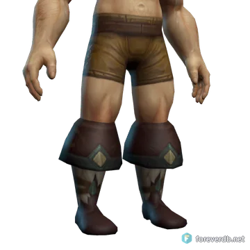 Wildstalker's Greaves worn by a human male, rendered from the Forever client