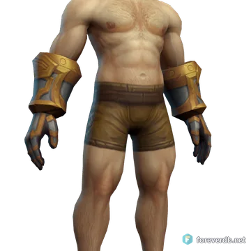 Justice Gloves worn by a human male, rendered from the Forever client