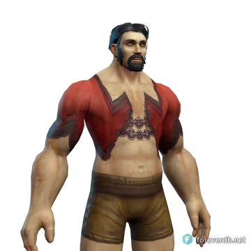 Aka'rai's Tattered Vestments worn by a human male, rendered from the Forever client