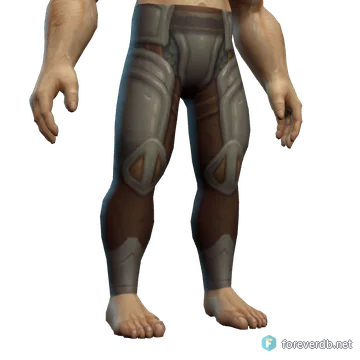 Veteran Adventurer's Legguards worn by a human male, rendered from the Forever client