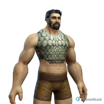 Murloc Scale Breastplate worn by a human male, rendered from the Forever client
