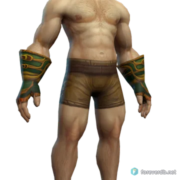 Green Iron Gauntlets worn by a human male, rendered from the Forever client