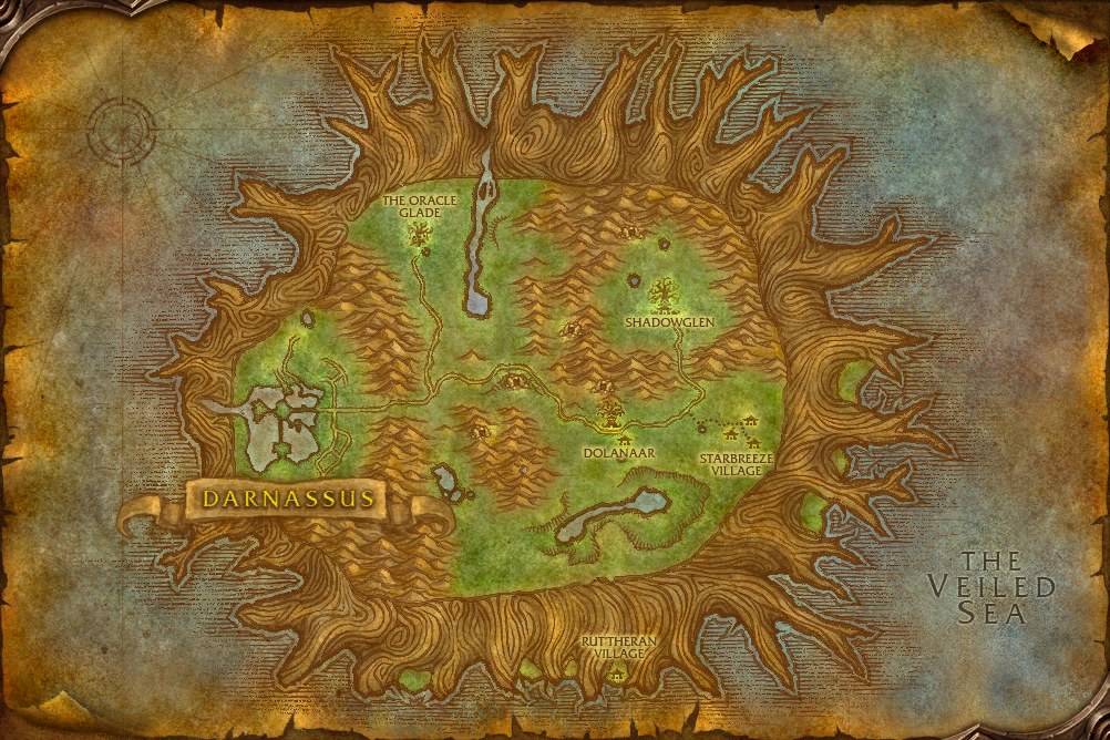 The Teldrassil map from the WoW Forever client