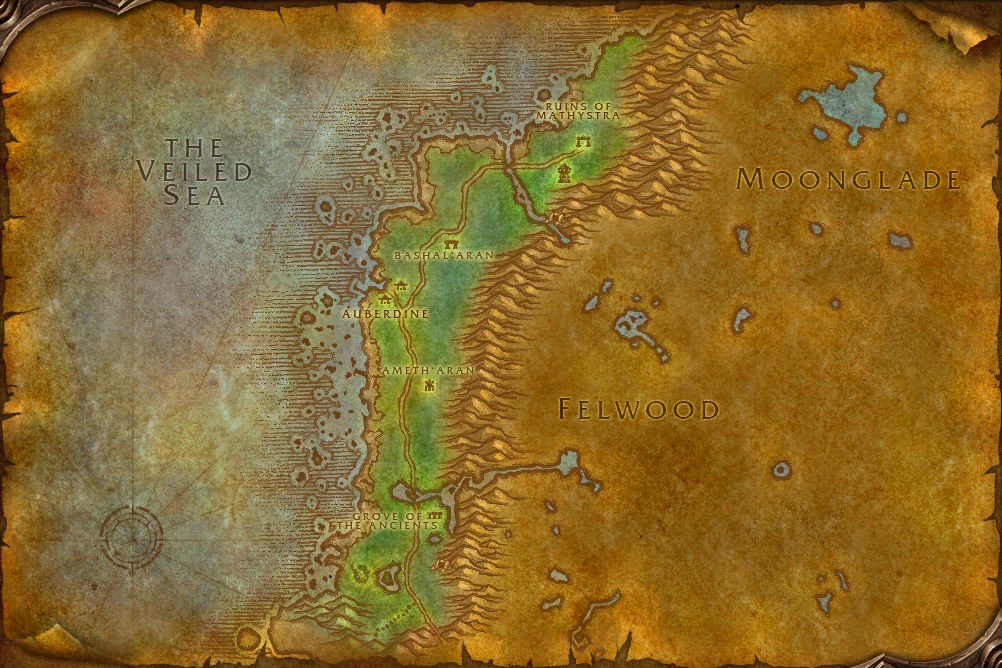 The Darkshore map from the WoW Forever client